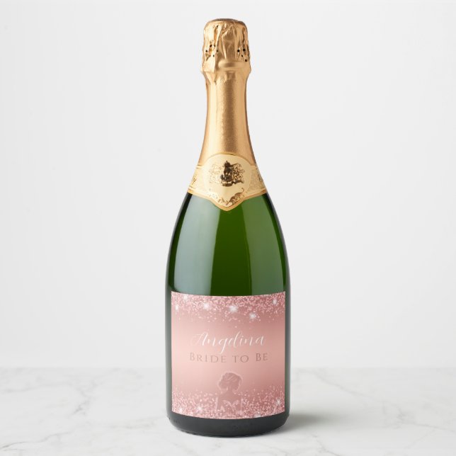 Elegant Rose Gold Luxe Shimmer Bridal Shower Sparkling Wine Label (Front)