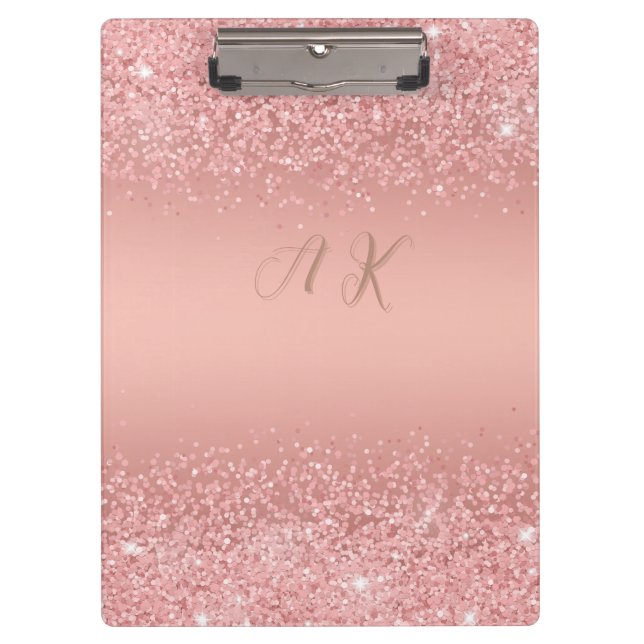 Elegant Rose Gold Luxe Shimmer Monogram  Clipboard (Front)