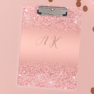 Elegant Rose Gold Luxe Shimmer Monogram  Clipboard
