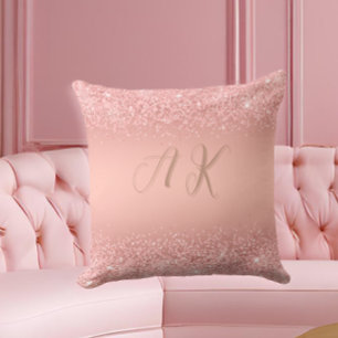 Elegant Rose Gold Luxe Shimmer Monogram  Cushion