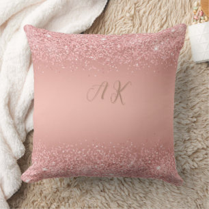 Elegant Rose Gold Luxe Shimmer Monogram  Cushion