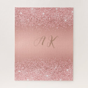 Elegant Rose Gold Luxe Shimmer Monogram Jigsaw Puzzle