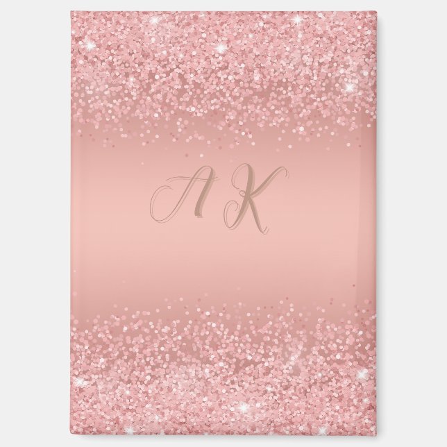 Elegant Rose Gold Luxe Shimmer Monogram Magnet (Front)