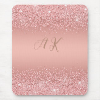  Elegant Rose Gold Luxe Shimmer Monogram Mouse Pad