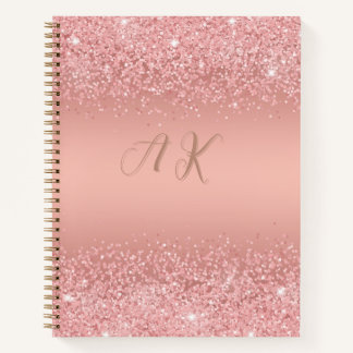 Elegant Rose Gold Luxe Shimmer Monogram Notebook