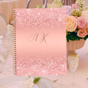 Elegant Rose Gold Luxe Shimmer Monogram Notebook