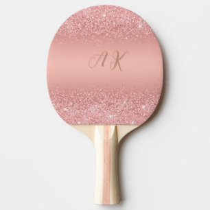 Elegant Rose Gold Luxe Shimmer Monogram Ping Pong Paddle