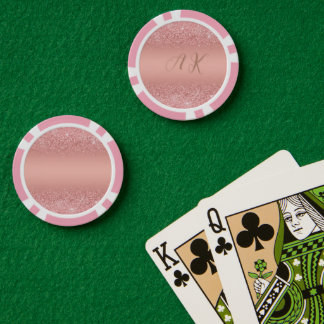 Elegant Rose Gold Luxe Shimmer Monogram  Poker Chips