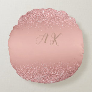 Elegant Rose Gold Luxe Shimmer Monogram  Round Cushion