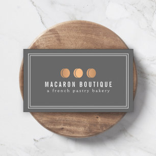 Elegant Rose Gold Macaron Trio Logo on Grey Business Card
