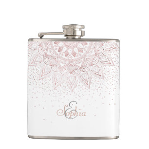 Elegant rose gold mandala confetti design hip flask