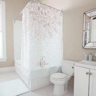 Elegant rose gold mandala confetti design shower curtain