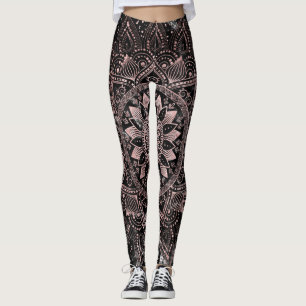 Elegant rose gold mandala dots and marble artwork leggings