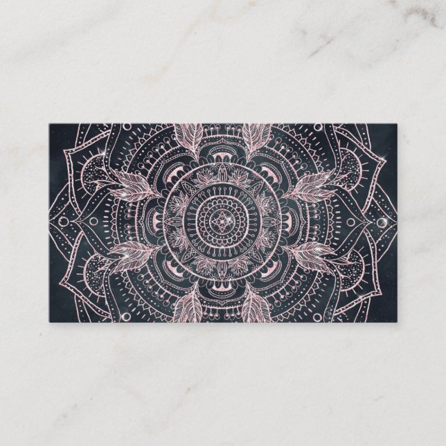 Elegant Rose Gold Mandala Gray Nebula Design Business Card (Front)