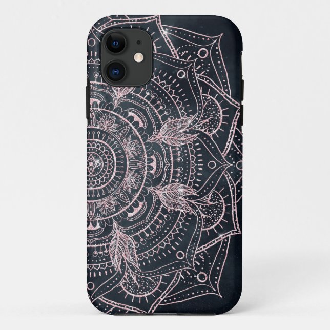 Elegant Rose Gold Mandala Gray Nebula Design Case-Mate iPhone Case (Back)