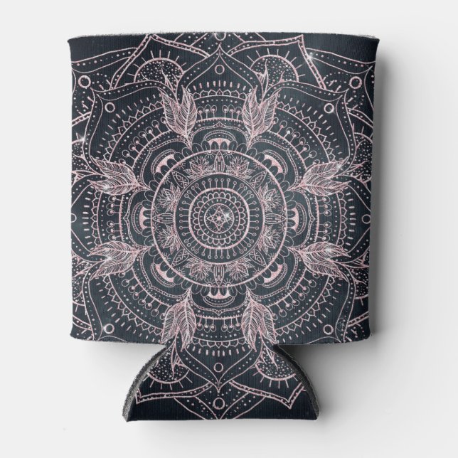 Elegant Rose Gold Mandala Grey Nebula Design Can Cooler (Front)