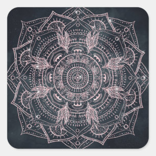 Elegant Rose Gold Mandala Grey Nebula Design Square Sticker