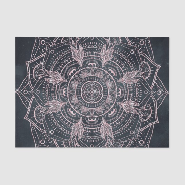 Elegant Rose Gold Mandala Grey Nebula Design Tissue Paper (Front)