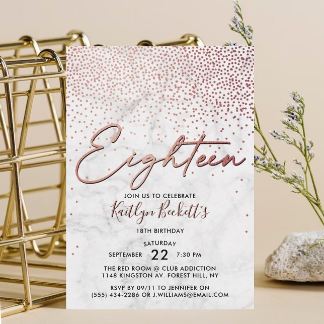 Elegant Rose Gold & Marble 18th Birthday Invitation (Creator Uploaded)