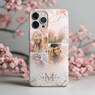 Elegant Rose Gold Marble & 4 Photo iPhone 16 Pro Max Case