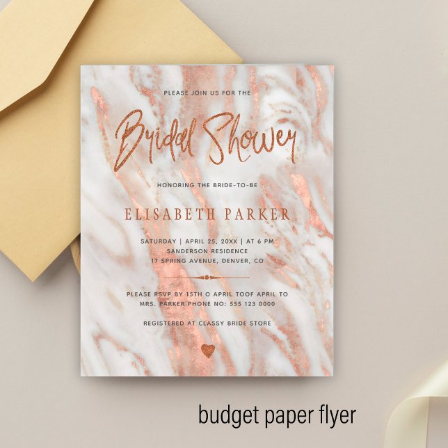 Elegant rose gold marble bridal shower invitation flyer (Creator Uploaded)