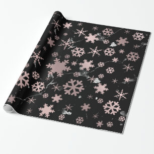 Elegant Rose Gold & Marble Christmas Snowflakes Wrapping Paper