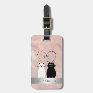 Elegant rose gold marble cute funny cat couple luggage tag