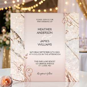 Elegant Rose Gold Marble Floral Wedding Invitation
