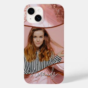 Elegant Rose Gold Marble Glitter Photo Case-Mate iPhone 14 Case