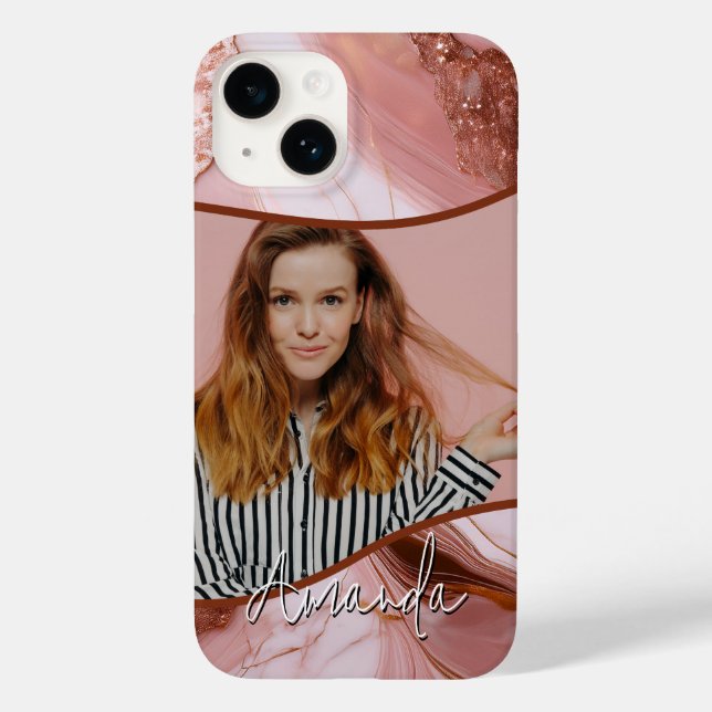 Elegant Rose Gold Marble Glitter Photo Case-Mate iPhone Case (Back)