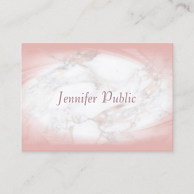 Elegant Rose Gold Marble Handwritten Script Modern Business Card (Front)