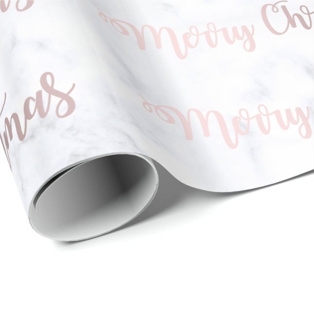 Elegant Rose Gold & Marble Merry Christmas Pattern Wrapping Paper (Roll Corner)
