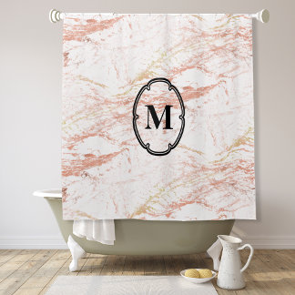 Elegant Rose Gold Marble Monogram Shower Curtain