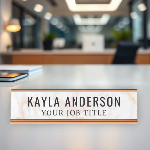 Elegant Rose Gold Marble Office Employee Desk Name Plate