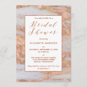 Elegant Rose Gold Marble Script Bridal Shower Invitation