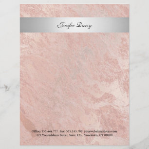 Elegant rose gold marble silver stripe custom letterhead