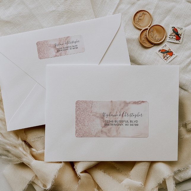 Elegant Rose Gold Marble Wedding Return Address (Creator Uploaded)