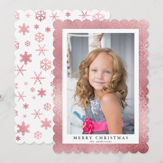 Elegant Rose Gold Merry Christmas Custom Photo Holiday Card (Front/Back)