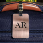 Elegant Rose Gold Metal Monogram 2 Initial Luggage Tag<br><div class="desc">Stylish Modern Elegant 2 Monogram Initial Name Rose Gold Metal Custom Personalised Personalised Luggage Bag Tag. This design featuring full name typography with 2monogram initial, address info on Rose Gold Brushed metal (Rose gold metallic foil look) background. These are easy to customise it. Stylish feminine or masculine gift for wedding,...</div>