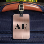 Elegant Rose Gold Metal Two Monogram Initial  Luggage Tag<br><div class="desc">Girly Stylish Modern Elegant Rose Gold Metal Two Monogram Initial Custom Personalised Personalised Luggage Bag Tag. This design featuring two (2) bold monogram initial typography font and the reverse side address info on Rose Gold Brushed metal (Rose gold metallic foil look) background. These are easy to customise it. Stylish gift...</div>