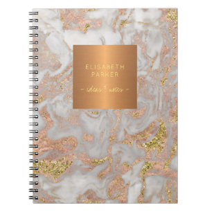 Elegant rose gold metallic copper grey marble notebook
