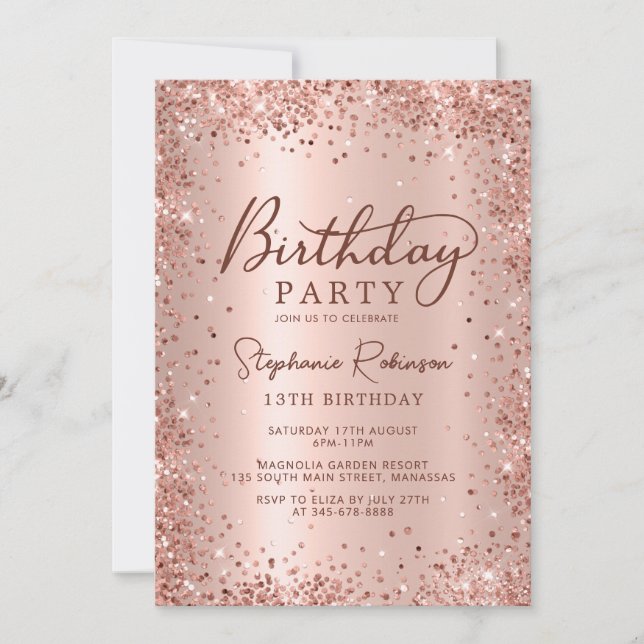 Elegant Rose Gold Metallic Glitter 13th Birthday  Invitation (Front)