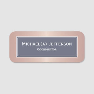 Elegant Rose Gold Metallic Pink & Delft Dark Blue Name Tag