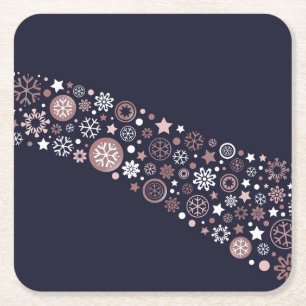 Elegant Rose Gold Metallic Snowflake Wave Square Paper Coaster