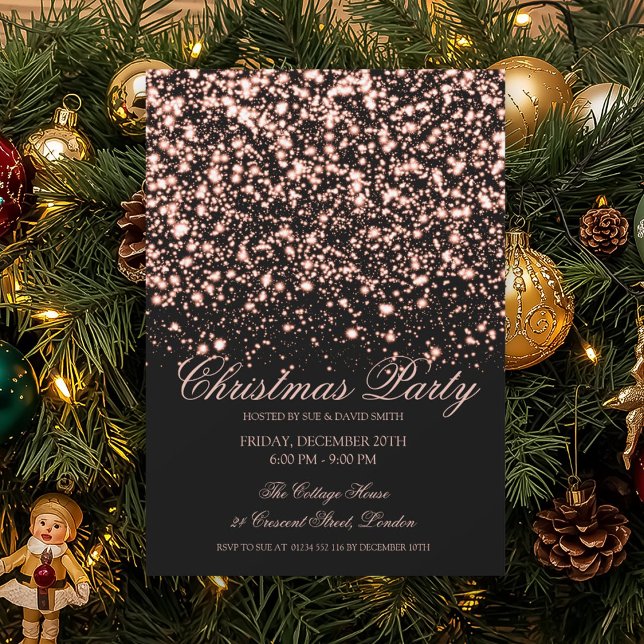 Elegant Rose Gold Midnight Glam Christmas Party  Invitation (Elegant Rose Gold Midnight Glam Christmas Party Invitation)