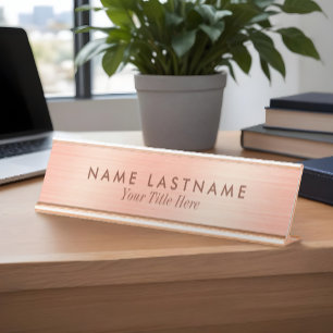Elegant Rose Gold Minimalist Delicate Modern Desk Name Plate