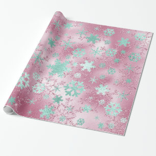 Elegant Rose Gold Mint Christmas Snowflake Pattern Wrapping Paper
