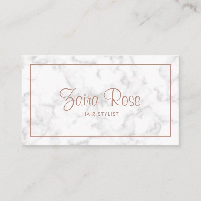 Elegant Rose Gold Modern Marble Business Card (Front)