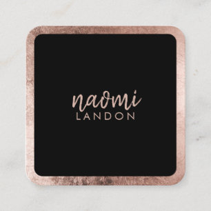 Elegant rose gold modern square minimalist black square business card