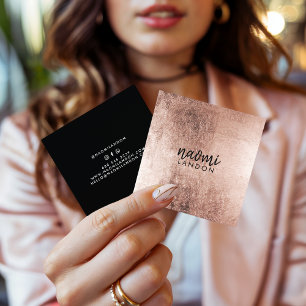 Elegant rose gold modern square minimalist black square business card